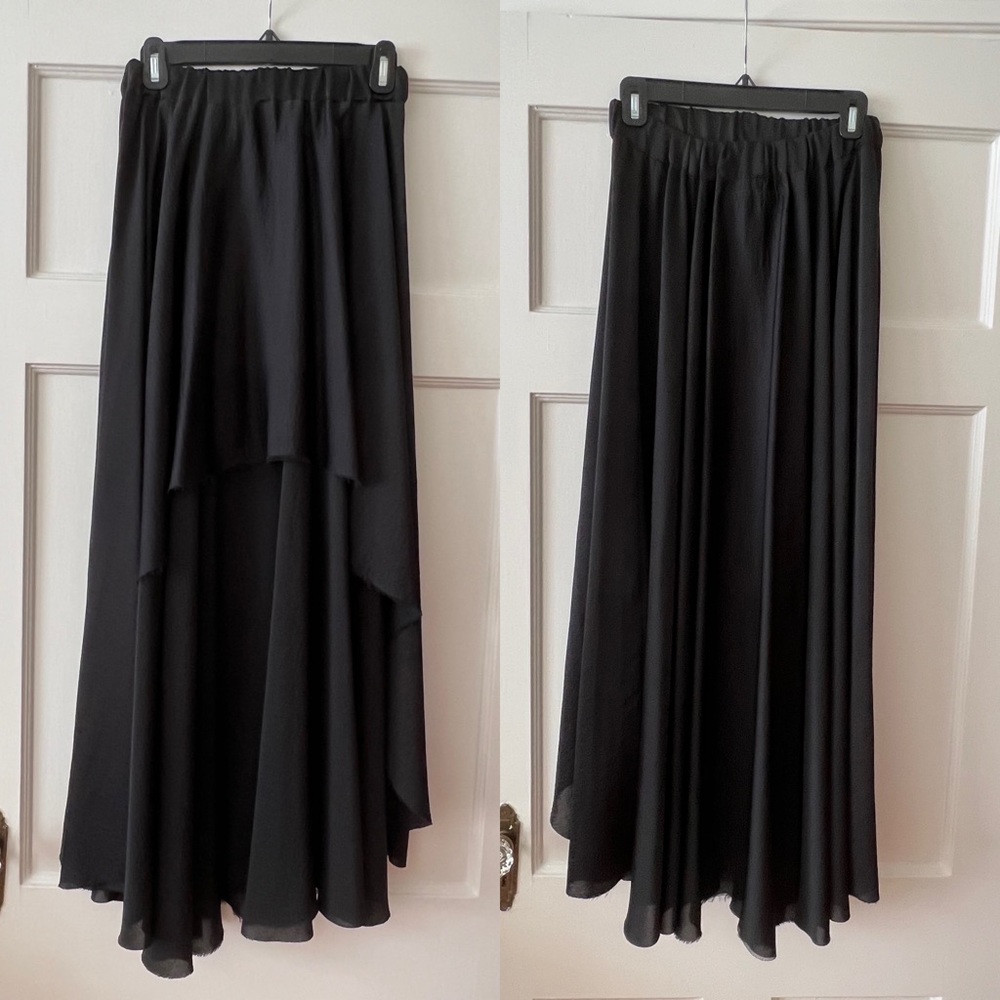 Enza Costa Black Silk High-Low Skirt Size S